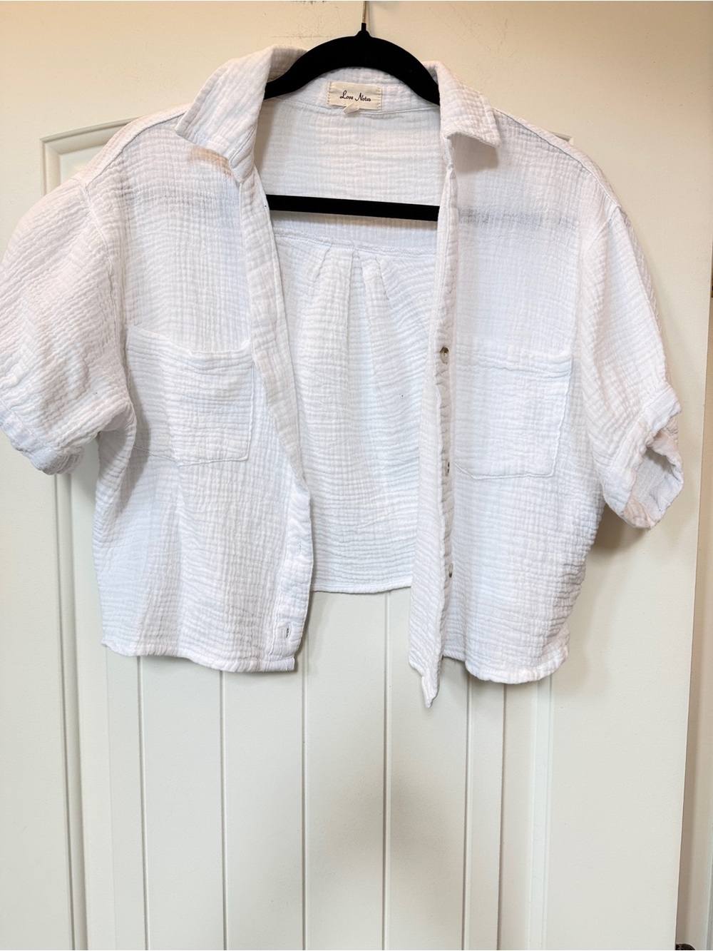 Love Notes White Cropped Gauze Button-Down Shirt - Picture 2 of 4